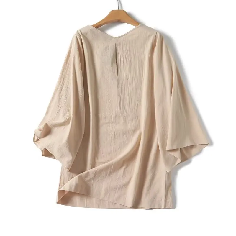 Strive & Di-Mini robe élégante à col en V pour femme, chemise minimaliste française, beige, coton et spandex