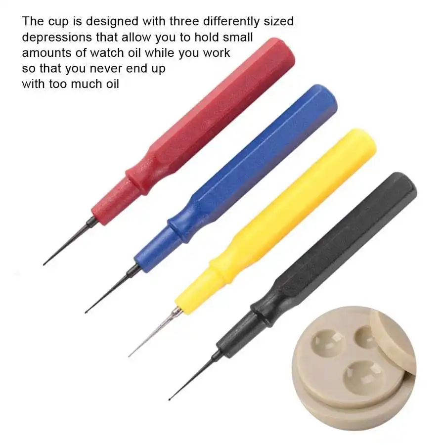 Watch Oiler Set 1 Oil Cup 4 Oil Pen Pins Watch Oil Applying Lubricants Tool Watch Repair Maintenance Tool Kit for Watchmaker