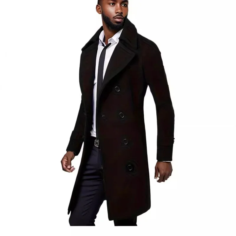 【Paris Show】African Long Trench Coat Street Shooting Fashion High-End Men's Double-Breasted Slim-Fit Woolen Coat