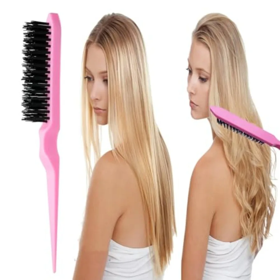 Hair Brush Set for Women and Girls Styling: Pink 4-Piece Three-Row Teasing Comb Edge Brush Rat Tail Comb view 5