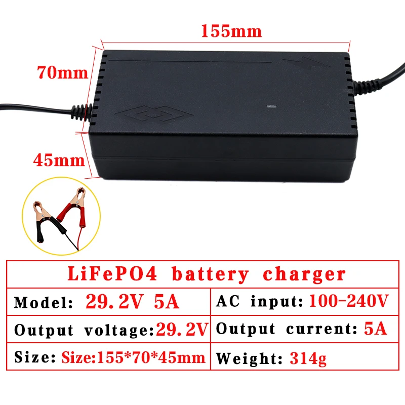 29.2V 5A Ładowarka akumulatorów LiFePO4 24V 5A Szybka ładowarka AC100-240V do DC do akumulatorów 8S 24V 25.6V Wtyczka zatrzaskowa Inteligentna
