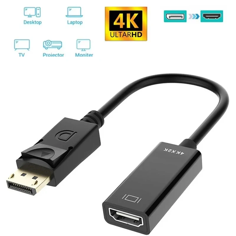 4K DP-zu-HDMI-kompatibler Kabeladapter, männlicher DP-zu-HDMI-kompatibler Adapter, praktisches Ersatzteil und Zubehör für HD-Fernseher