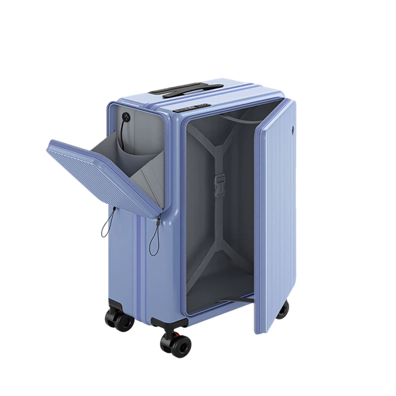 

Side-Opening Cabin Suitcase Expandable Pocket PC Hard Shell Medium Size Luggage with Phone Holder and Cup Holder Trolley Case