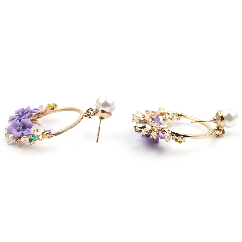 Korean Purple Geometric Earrings for Women, Cute Romantic Round Flower Fashion Jewelry, New