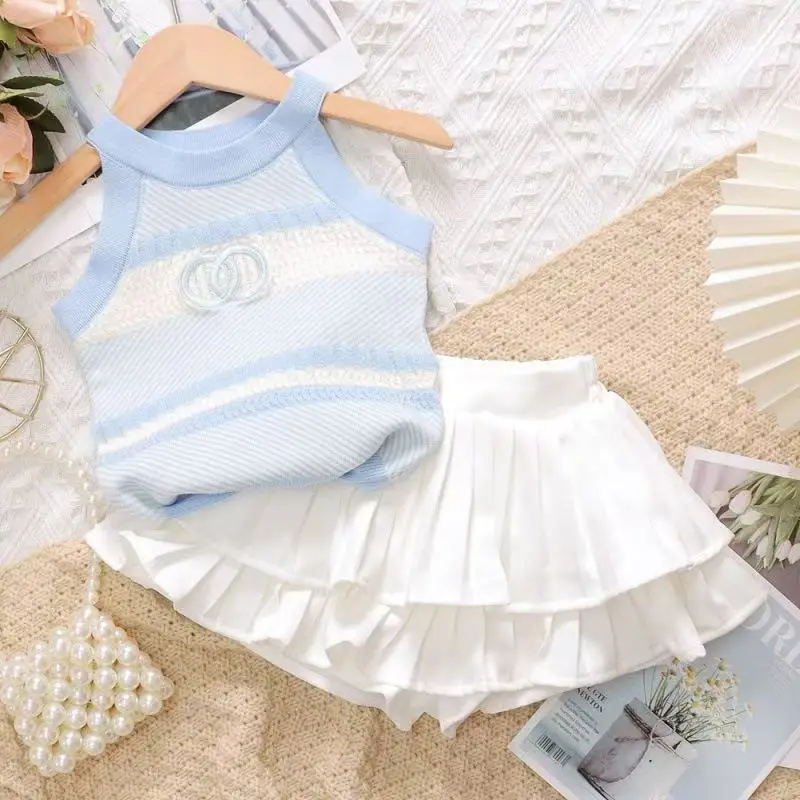 

2025 New Baby Girls Summer Fashion Sets, T-shirt + White Skirts Shorts Princess Cut Sets Kids Outfits2-7T