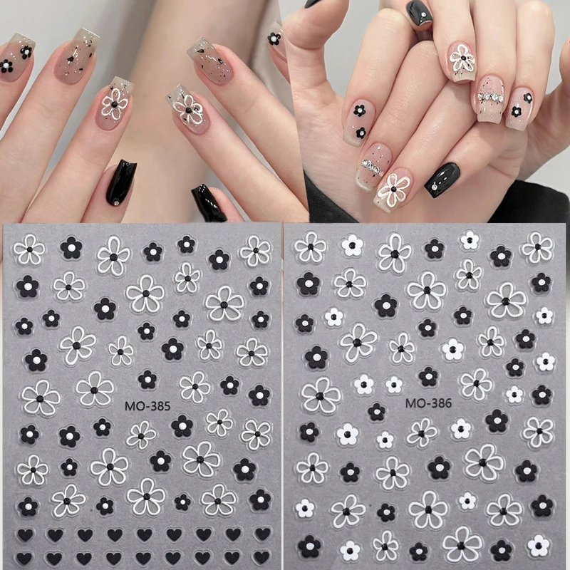 1Pcs 3D Nail Stickers White/Black Flower Petals Nail Art Decals Elegant Wedding Design Spring Sakura Manicure Slider Decor