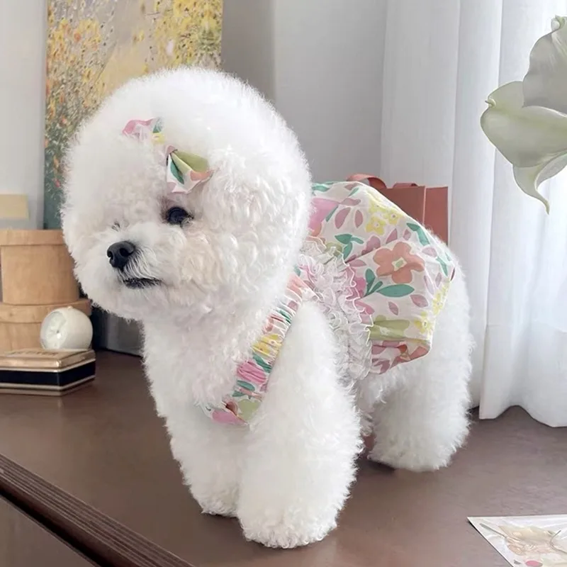 

Summer Pet Clothes Teddy Flower Dress Bichon Frise Cat Halter Skirt Small Dog Pomeranian Cute Princess Skirt XS-XL