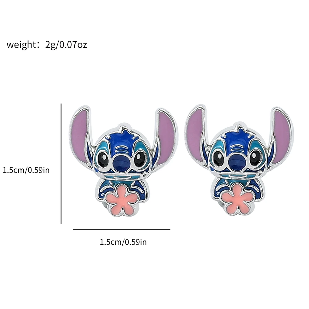 Disney-Cute Cartoon Stitch with Flower Stud Earrings for Women and Teen Girls, Lovely Ear Accessories, Jewelry Gifts for Fans