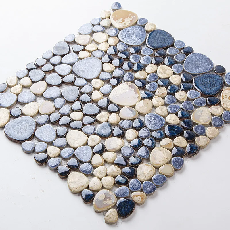 Blue Beige Pebbles Fambe Glazed Ceramic Mosaic Tile for DIY Table Cabinet Bath Floor Swimming Pool Decor Wall Sticker Floor Tile