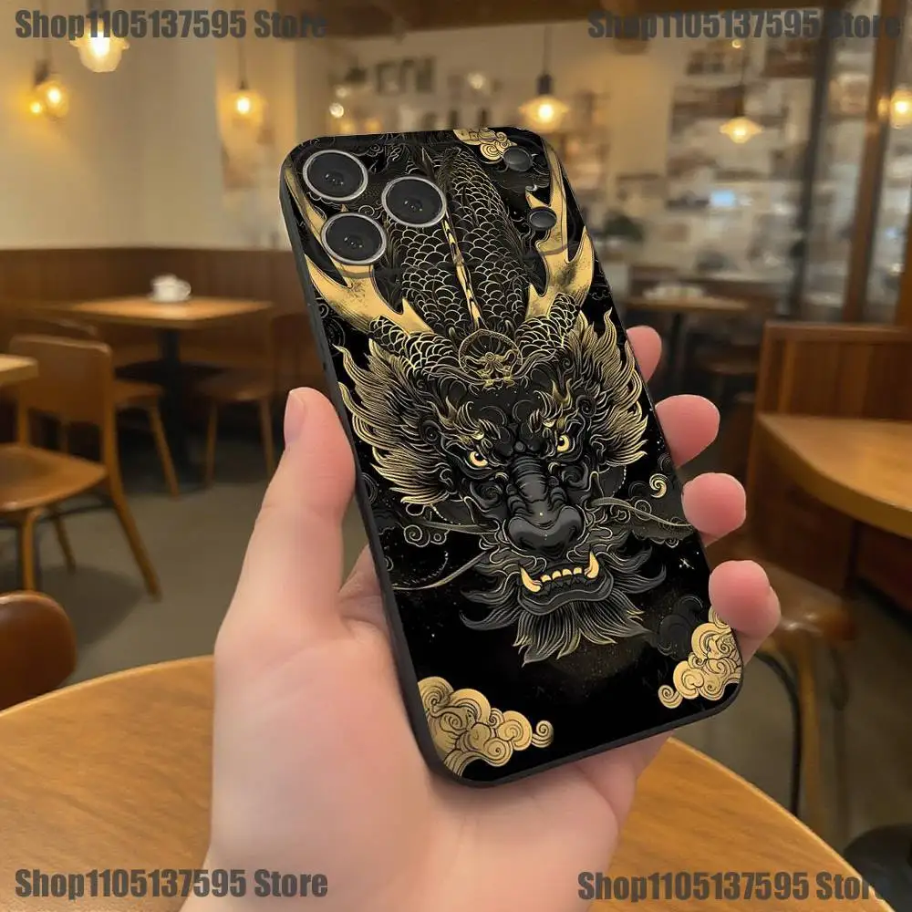 Custodia per telefono Dragon Totem di lusso in stile cinese per iPhone 17,16,15,14,13,12,11,Pro,XS,Max,XR,Plus,E,SE4,Mini Cover morbida nera