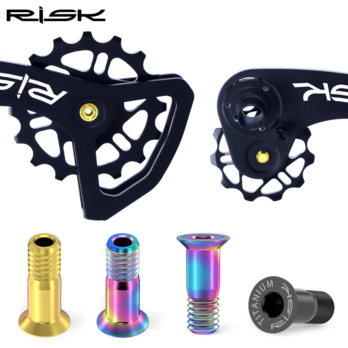 Risk 1pair MTB Road Bike Rear Derailleur Jockey Wheel Bolts Guide Pulley Screws, Titanium Alloy Bicycle Guide Wheel Bolts M5