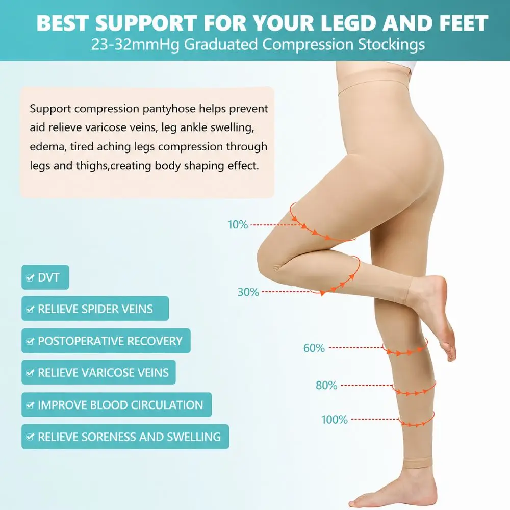 New 20-30mmHg Compression Stockings Footless Black Beige Graduated Support Hosiery S-XXL Compression Pantyhose