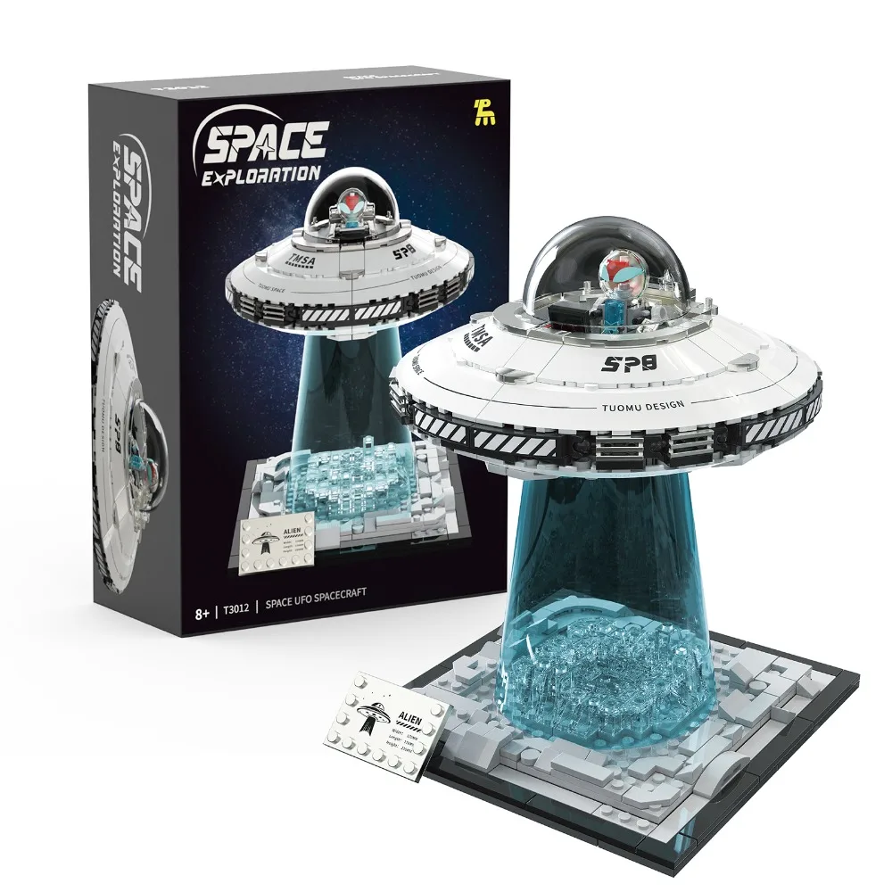 

601PCS MOC UFO Spaceship Building Set Sci-Fi Model Kit with LED Lights Display Stand STEM Educational Toy for Kids Adults