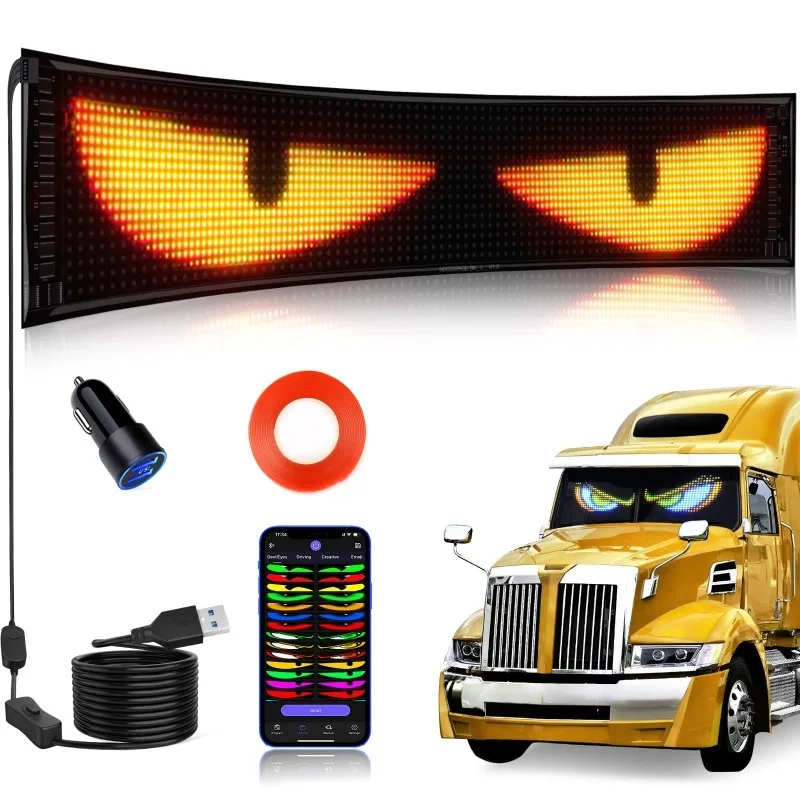 

2PCS Devil Eyes LED Lights for Car Truck SUV Windshield 23.23"x4.71" App Control IP65 Waterproof USB-Powered LED Flexible Screen