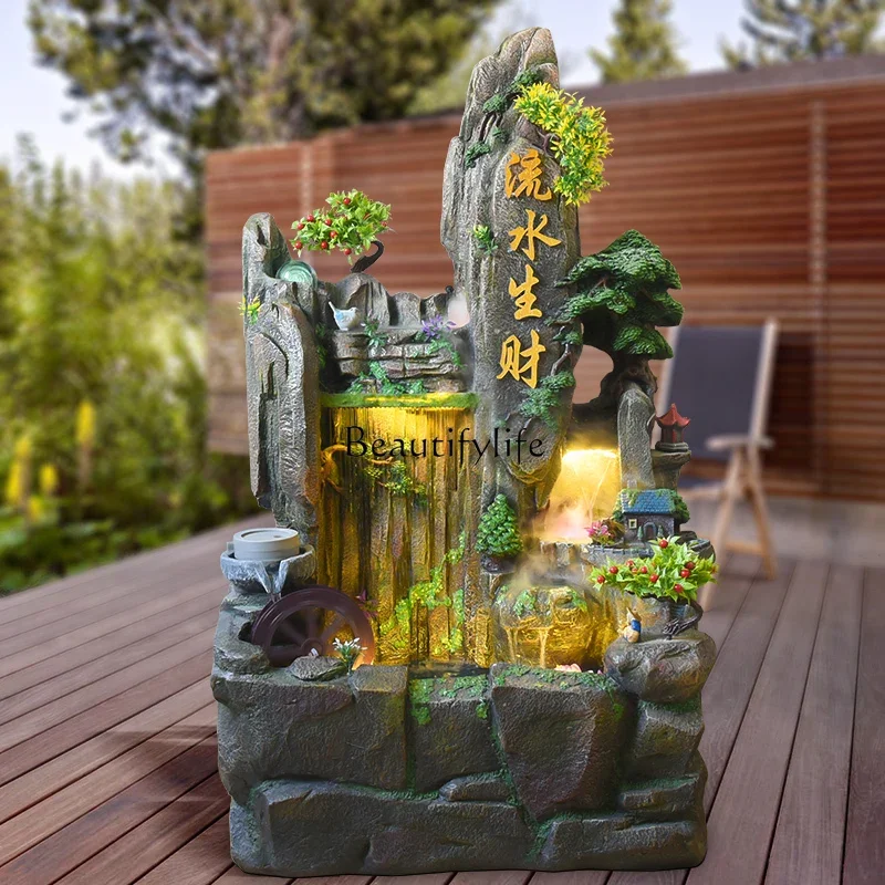 

yj19 Fake Mountain Water Fountain Feng Shui Wheel Wealth-Attracting Fish Pond Creative Humidifier Bonsai Floor Ornament