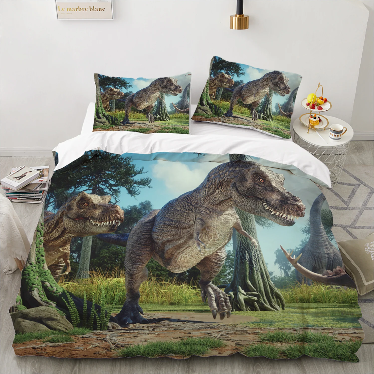 

Tyrannosaurus Bed Set Microfiber Kids Bedding 240x220cm 140x200cm Single Cartoon Dinosaur Duvet Cover Set for Boys Room Decor