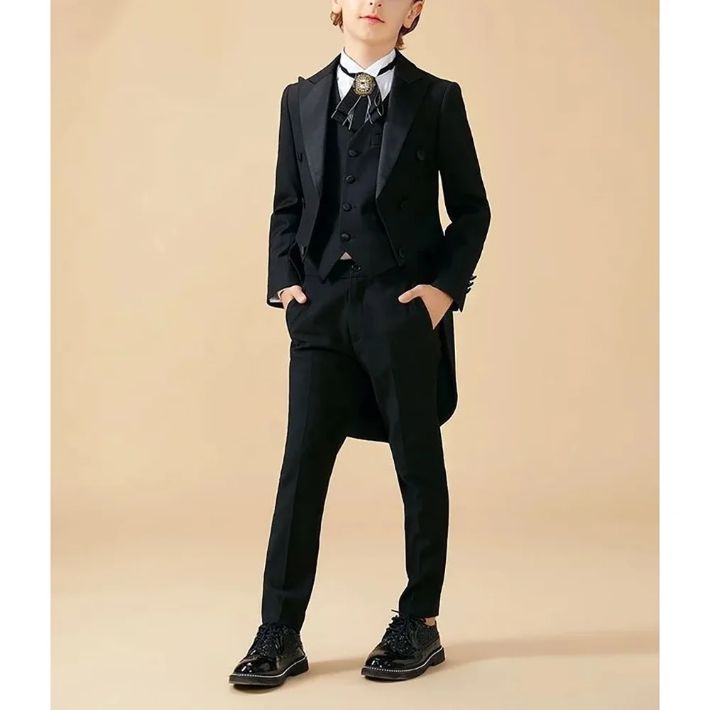 

Black Double Breasted Notched Boys Tuxedo 3 Pcs (Blazer+Pants+Vest) Fashion Boys Sets Formal Occasions Birthday Party Sets