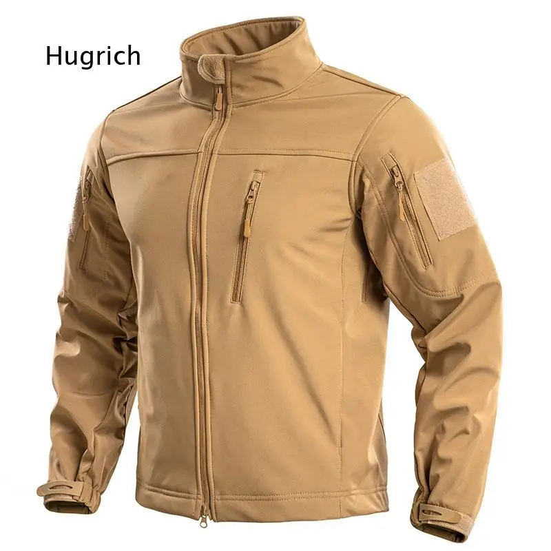 Stand Collar Outdoor Fleece Lined Tactical Jacket Warm Windbreaker Coat For Men Suitable For Cycling Mountaineering And Various