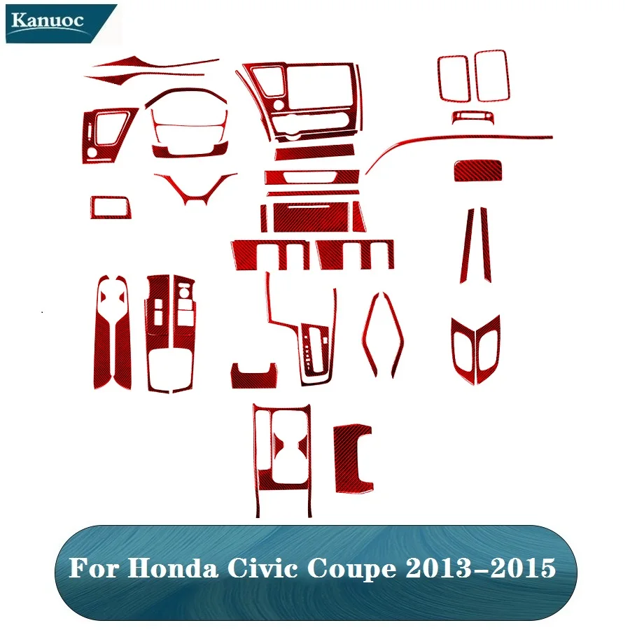 

Red Interior Carbon Fiber Various Parts Stickers For Honda Civic Coupe 2013 2014 2015 Car Decorative Accessories