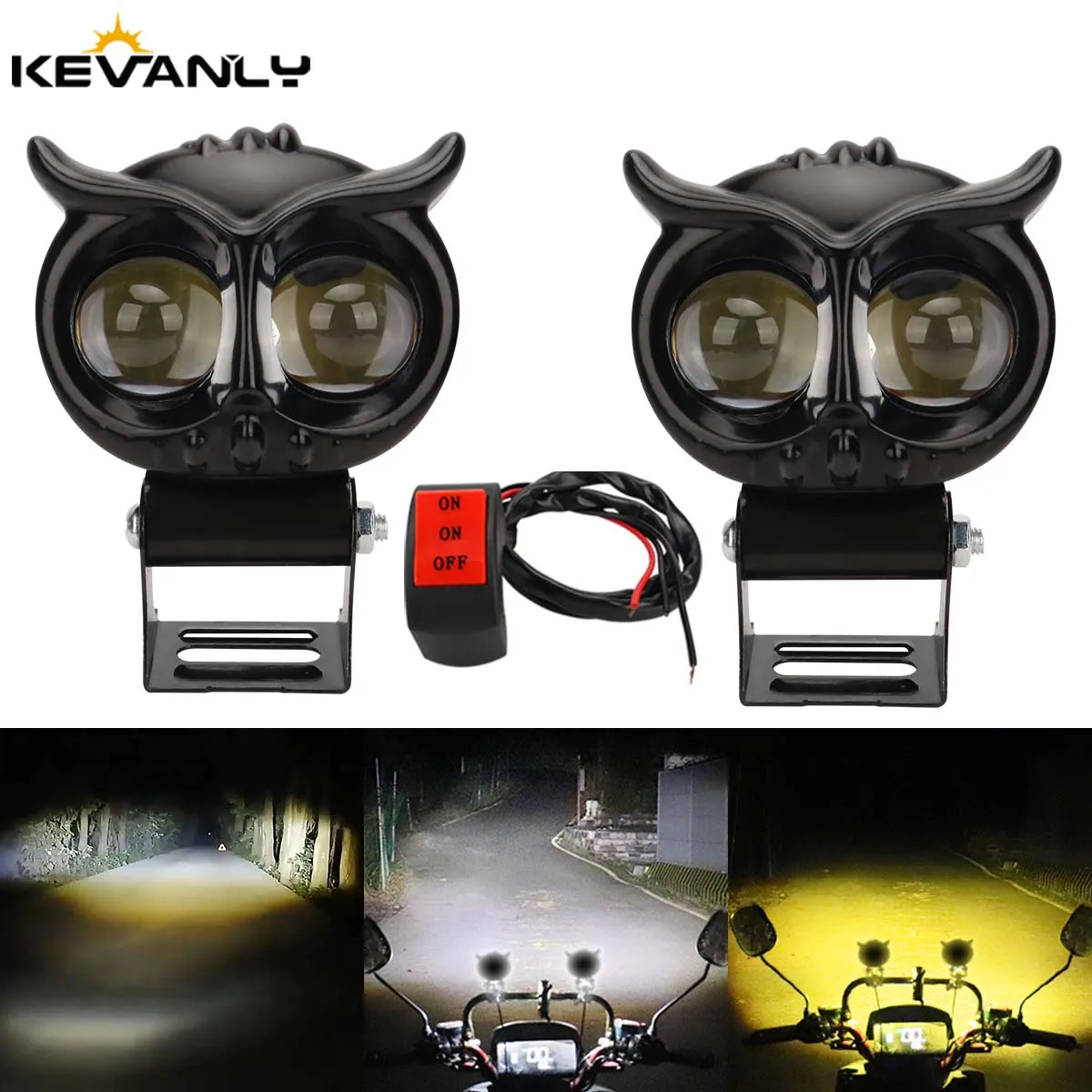 

2PCS 8000LM Motorcycle LED Auxiliary Headlights With Control Switch Dual Color ATV Scooter Driving For Racer Spotlight