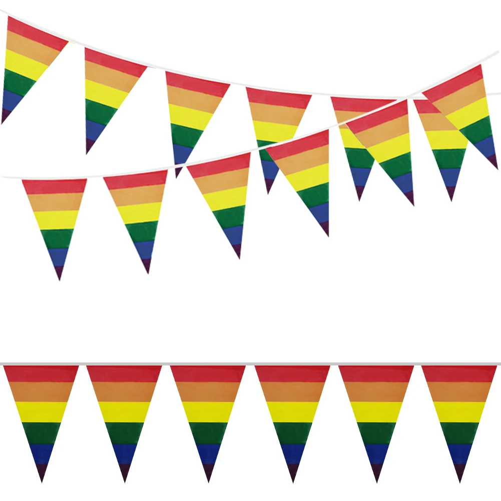 5/10M Gay Pride Banner Polyester 10/20 Flags Triangle Pride Flag Colorful Stripes for LGBT Festival Party Celebration Decoration