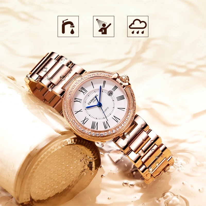 Carnival Luxury Watch for Woman Waterproof Stainless Steel Quartz Ladies Watch High Quality Women\'s Watches Elegant Female Clock