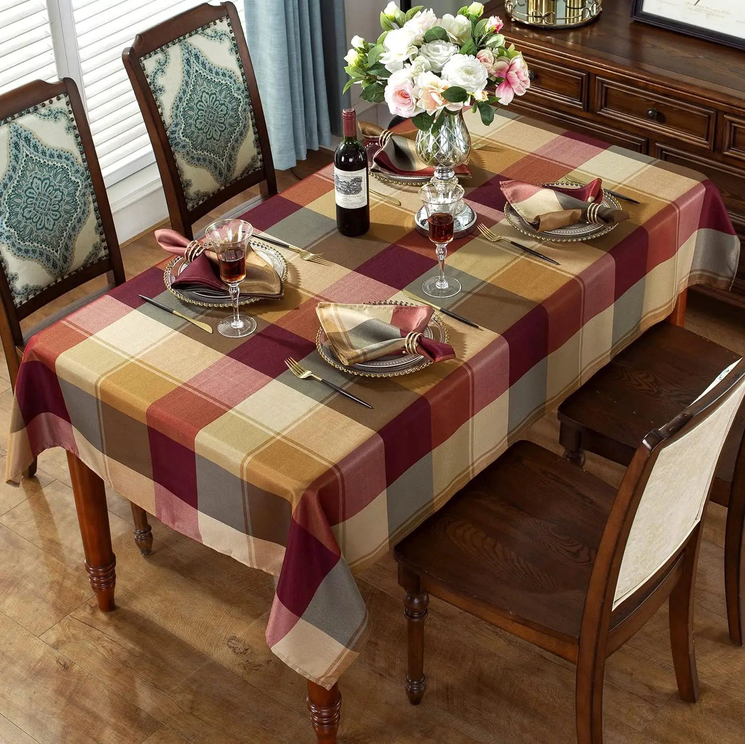 Rectangle Checkered Tablecloths Waterproof Farmhouse Indoor Outdoor Picnic Table Cover Holiday Party Kitchen Dining Table Decor