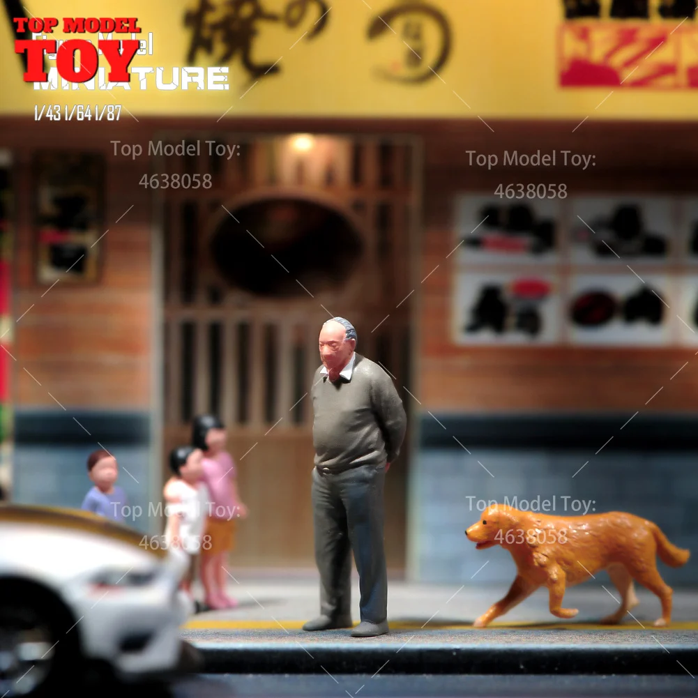 Painted Miniatures 1/64 1/43 1/87 Big Belly White Haired Old Man Male Scene Figure Dolls Unpainted Model For Cars Vehicles Toy