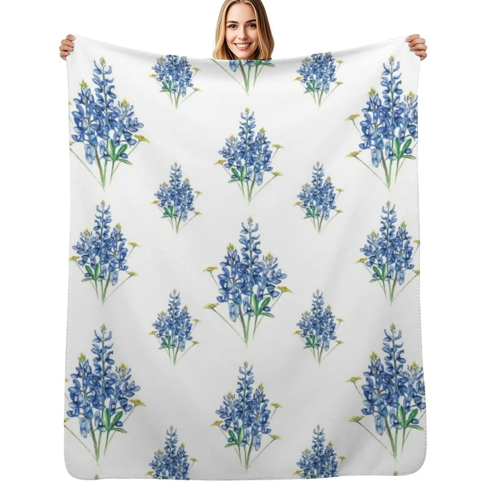 Bluebonnets and Wildflowers Pattern Throw Blanket Luxury Designer sofa bed Bed Cute Plaid blankets ands Blankets