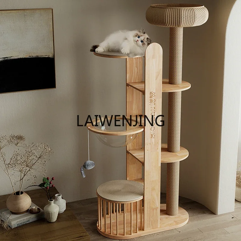 HLZ solid wood large cat climbing frame woven cat tree integrated rubber wood grinding claw column jumping platform supplies