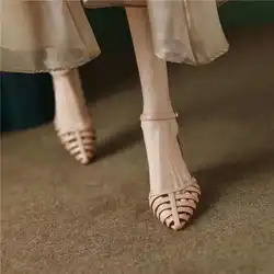 Buckle Strap 2026 Sandals Women's Low Shoes Med Summer Heels Suit Female Beige New Low-heeled Comfort Medium Closed Girls Ankle