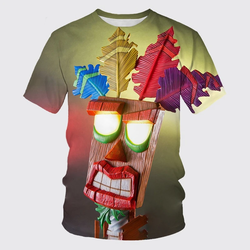 Crash Bandicoot nadruk 3D dla dzieci letnia moda na co dzień gra koszulka Top kreskówka dla dzieci z okrągłym dekoltem koszulka z krótkim rękawem