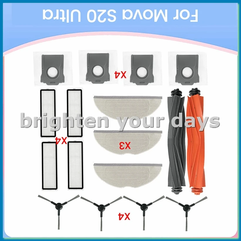 

Комплекты сменных аксессуаров для пылесоса S20 Ultra: основная и боковые щетки, HEPA-фильтр, насадка для влажной уборки, мешок для сбора пыли - A63M