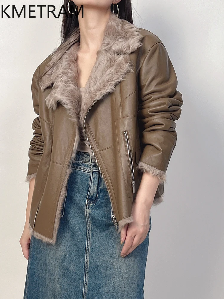 سترة من صوف الغنم الطبيعي مزدوجة الوجه من الفرو معطف نسائي فاخر قصير من الفرو الحقيقي 2025 سترات شتوية من الجلد ملابس نسائية شوروبا