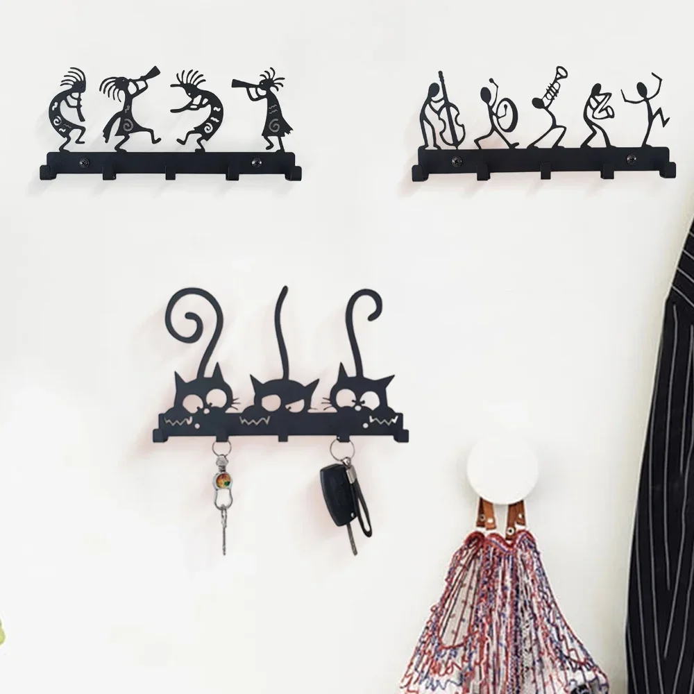 Wall Mounted Coat Rack, Wall Hooks, Clothes Hangers, Vintage Black Metal Key Holder, Wall Hanger For Hanging Coats Hats Artwork