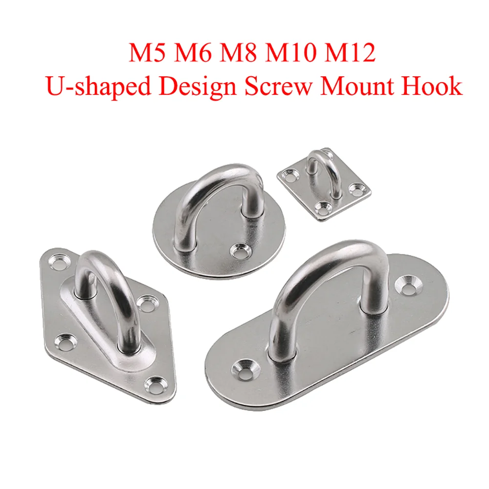 U-shaped Design Screw Mount Hook M5 M6 M8 M10 M12 Stainless Steel Multifunctional Wall Mount Hook Loop DIY Tool Flange Bolt Hook