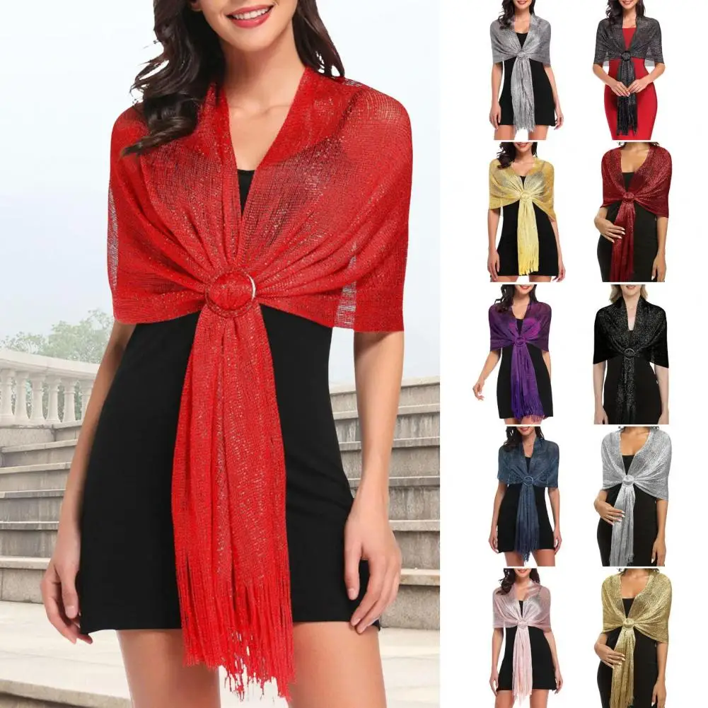 Сверкающий металлический шарф с пряжкой, женская вечерняя шаль золотого, серебряного цвета, блестящие шали для свадебных накидок для подружек невесты