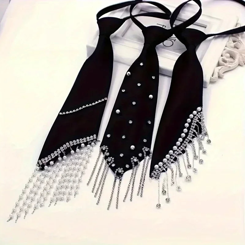 

Новый черный галстук на молнии в японском стиле, ромбовидная кисточка, аксессуар для школьной формы, рубашка, воротник JK и украшение для галстука-бабочка