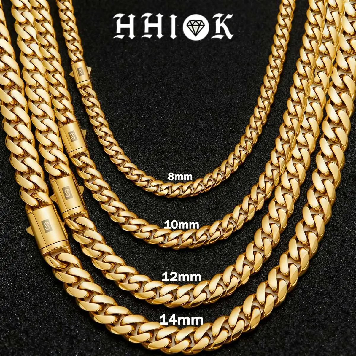 Hip Hop Cuban Link Necklace Stainless Steel 8-14mm Cuban Encrypted Chain Smooth Lightning Men Banquet Jewelry