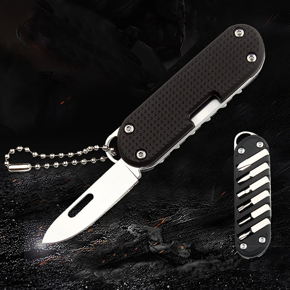 Creative Stainless Steel Multifunction Fold Knife Portable Outdoor Fruit Knife Keychain EDC Multipurpose Screwdriver Repair Tool