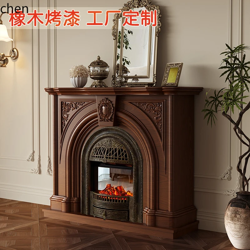 

LXC Vintage Solid Wood Fireplace Mantel Entryway Cabinet Small Apartment Living Room Decorative Cabinet Sideboard