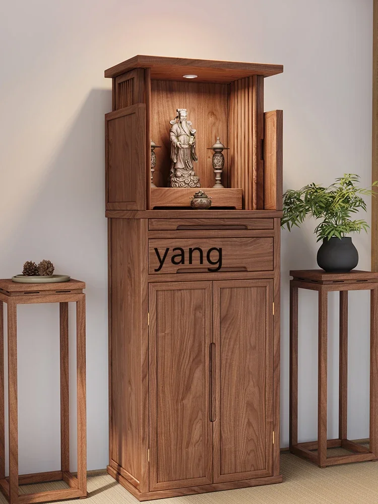 CX New Chinese Black Walnut Standing Cabinet with Door Double Shrine