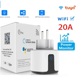 Tuya EU Smart Plug, presa intelligente WIFI 20A, con monitoraggio dell'alimentazione, telecomando, supporto Alexa Google Home controllo vocale