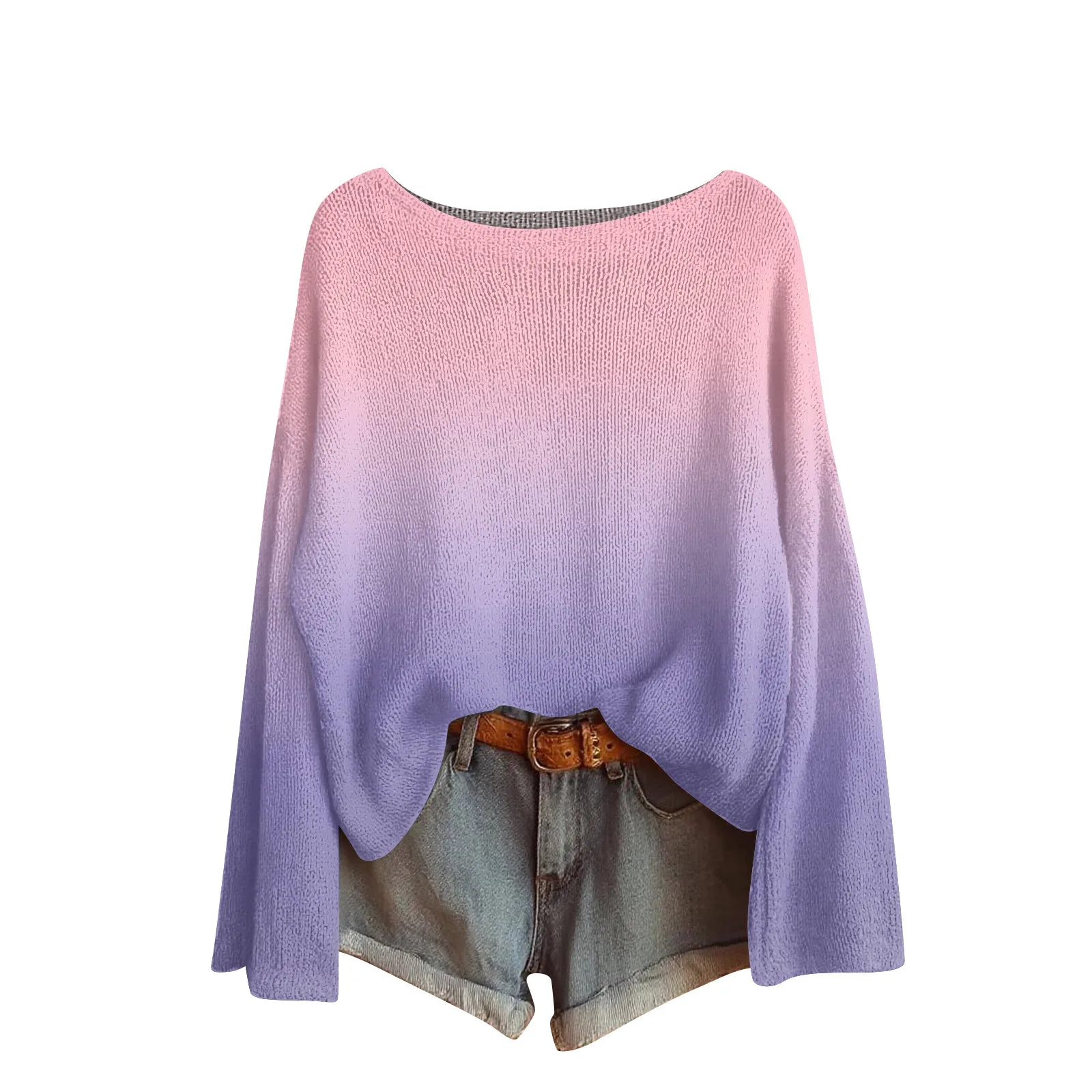 Women'S Sweater Pullover Gradient Loose Pullover Autumn Top Winter Soft Warm Women'S Knitted Sweater Basic Solid Color Cashmere
