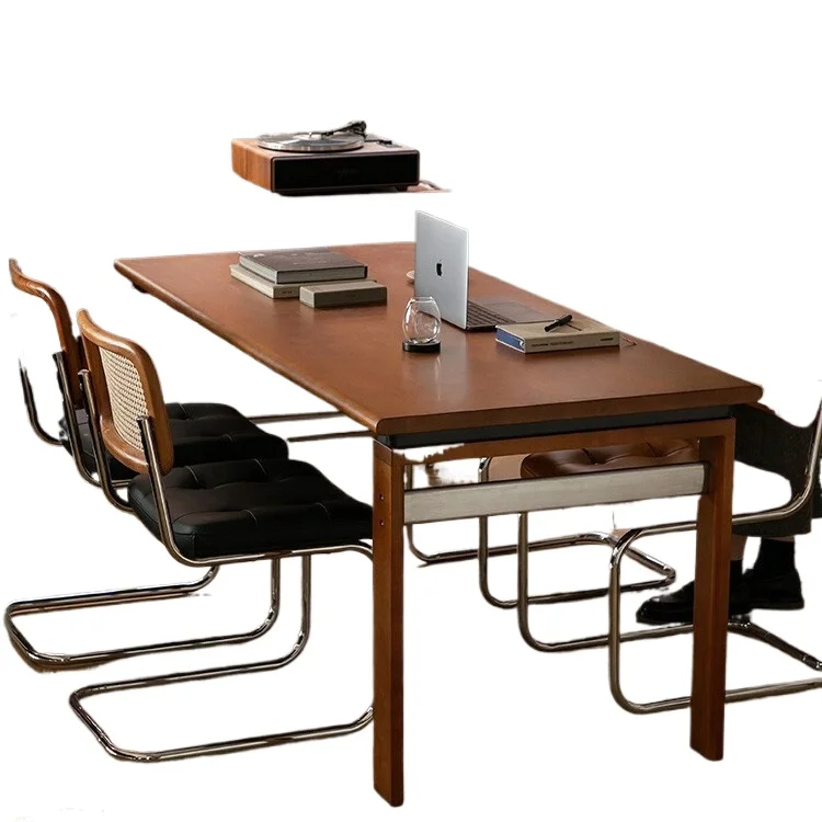 

Nordic solid wood thickened dining table, retro home dining table, medieval cherry wood, workbench large board table
