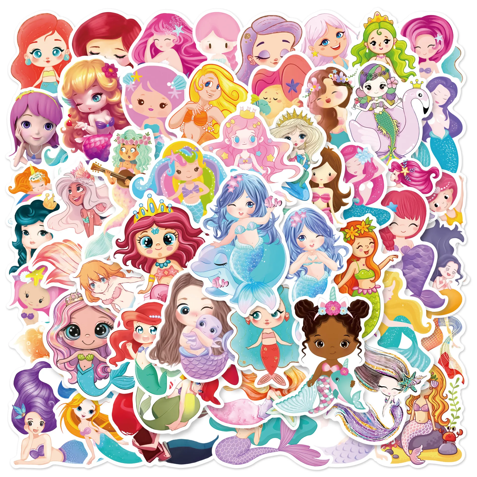 50 Stück niedliche Meerjungfrau-PVC-Aufkleber, ästhetische Kinder-Briefpapierwaren, koreanische Dekoration, Scrapbooking, Schulbedarf