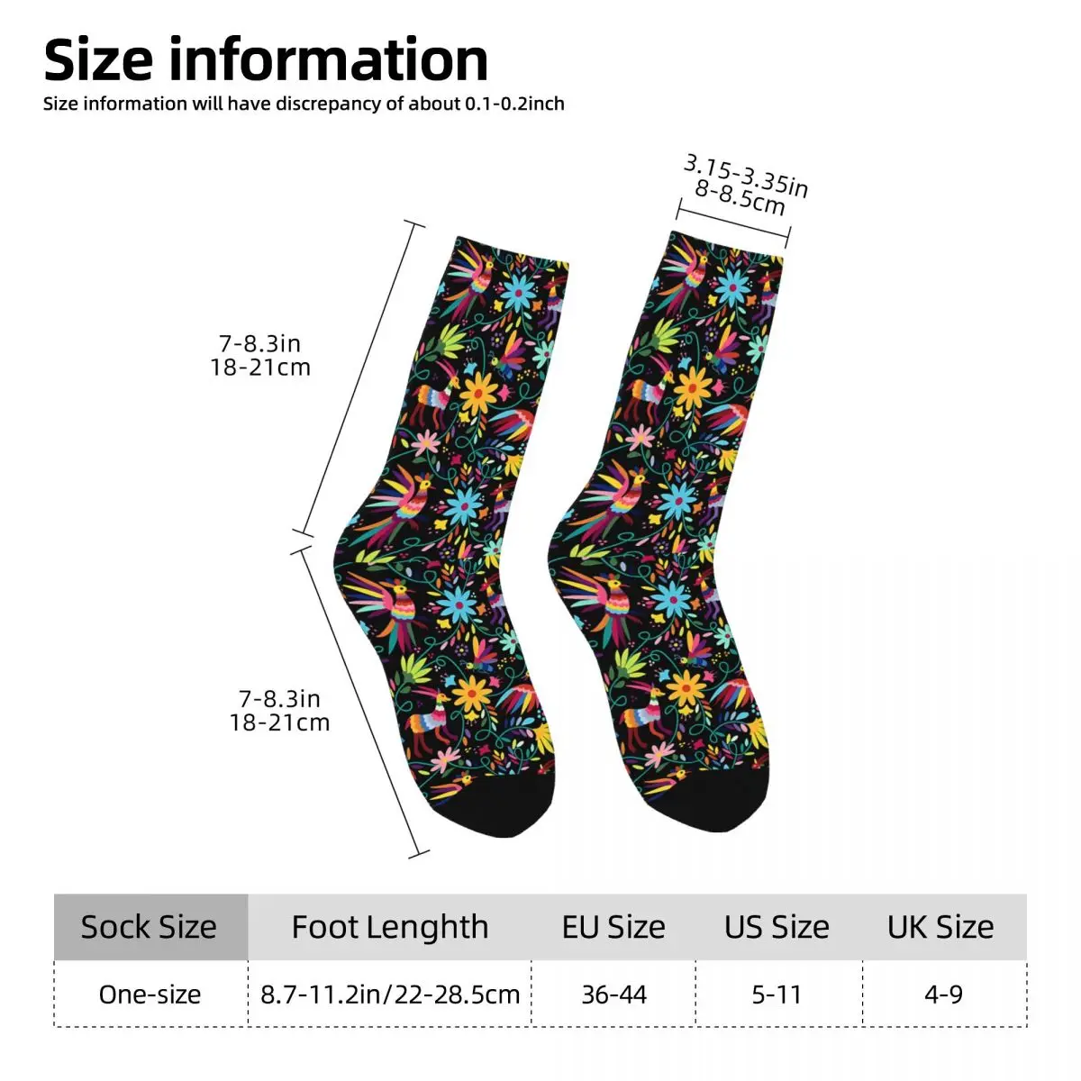 Mexican Otomi Black Floral Seamless Socks Hiking 3D Print Boy Girls Mid-calf Sock