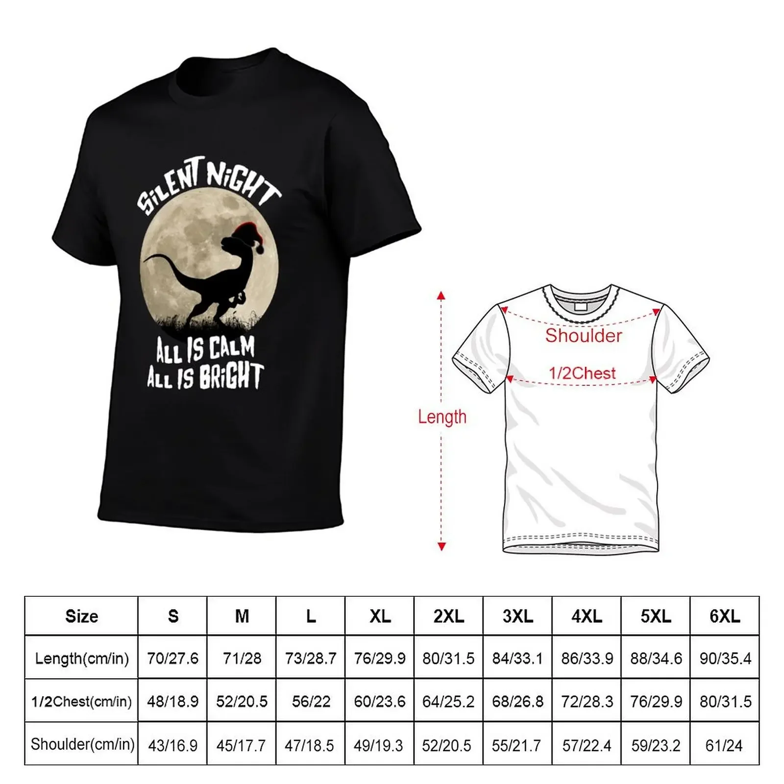 Christmas Silent Night All Is Clam All Is Bright Velociraptor Santa Hat Full Moon T-Shirt Clothing Funny t-shirts mens clothes