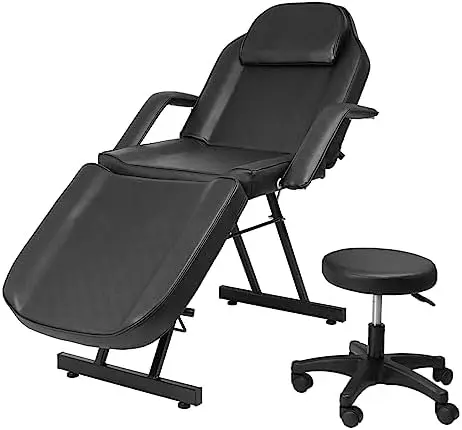 Multipurpose 3-Section Spa Massage Table with Hydraulic Stool, 73-inch Adjustable Tattoo Chair Esthetician Lash Bed