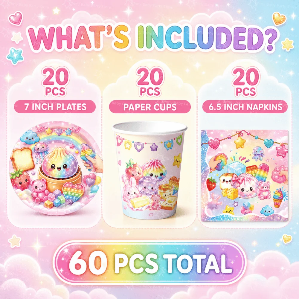 60pcs Squishy Birthday Decoration Tableware Pink Toy Disposable Paper Cups Plates Napkins Party Favors Baby Shower Toys